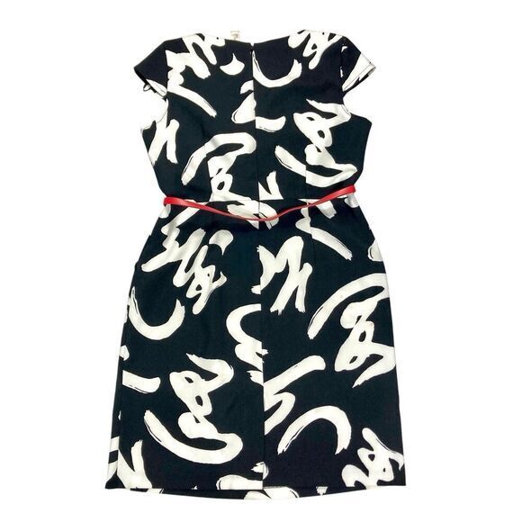 Emma & Michele Midi Dress Women 14 Black White Printed Belted 70s Classy Elegant - Picture 4 of 16
